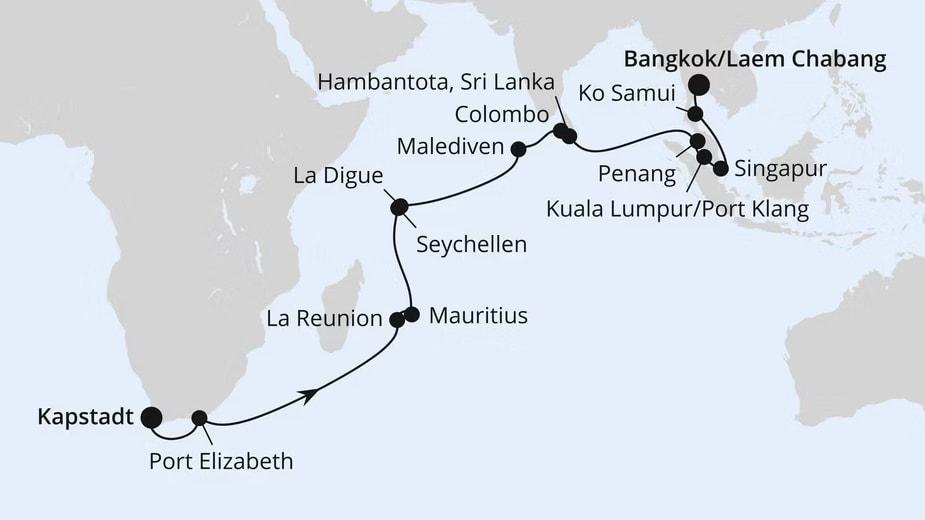 Von Kapstadt über Mauritius nach Bangkok