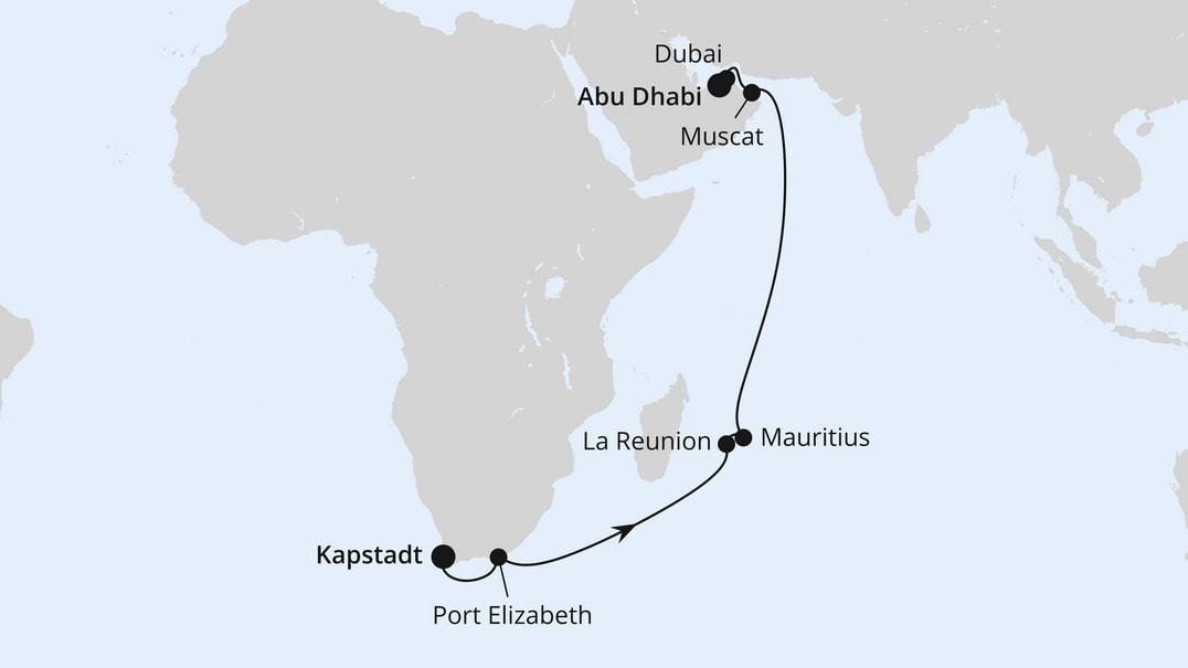 Von Kapstadt über Mauritius nach Abu Dhabi