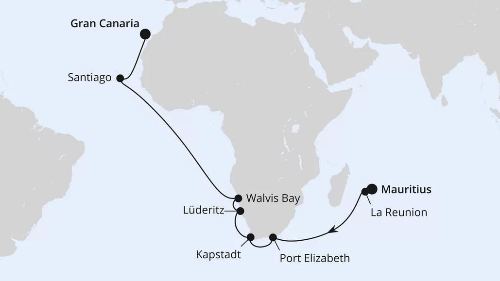 Von Mauritius über Afrika nach Gran Canaria