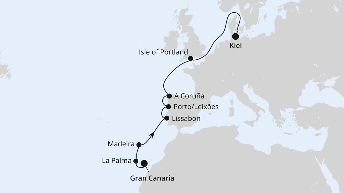 Europas Atlantikküste ab Gran Canaria